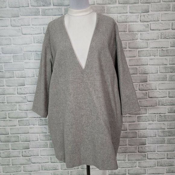 Enfold Dress 36 Wool Oversized Mock Neck Deep V White Cutout Long Sleeve - Picture 2 of 9